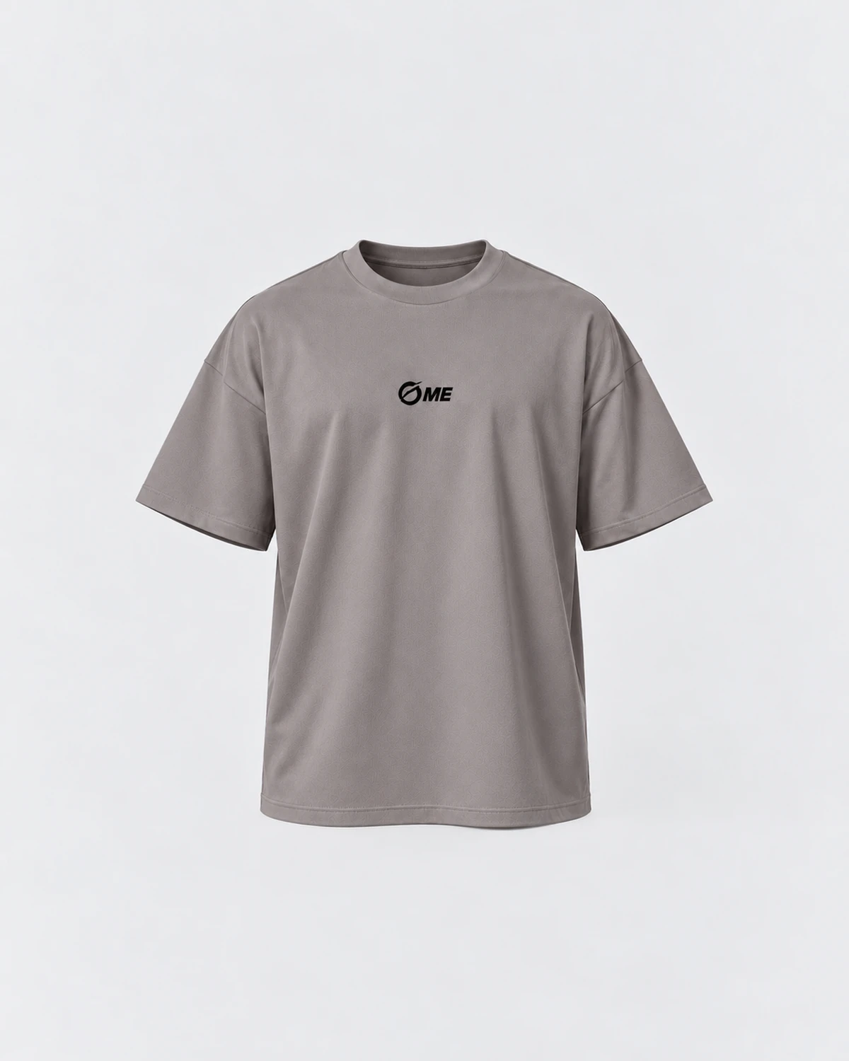 Camiseta MALAKA gris sin modelo, vista frontal con logo OME negro centrado.