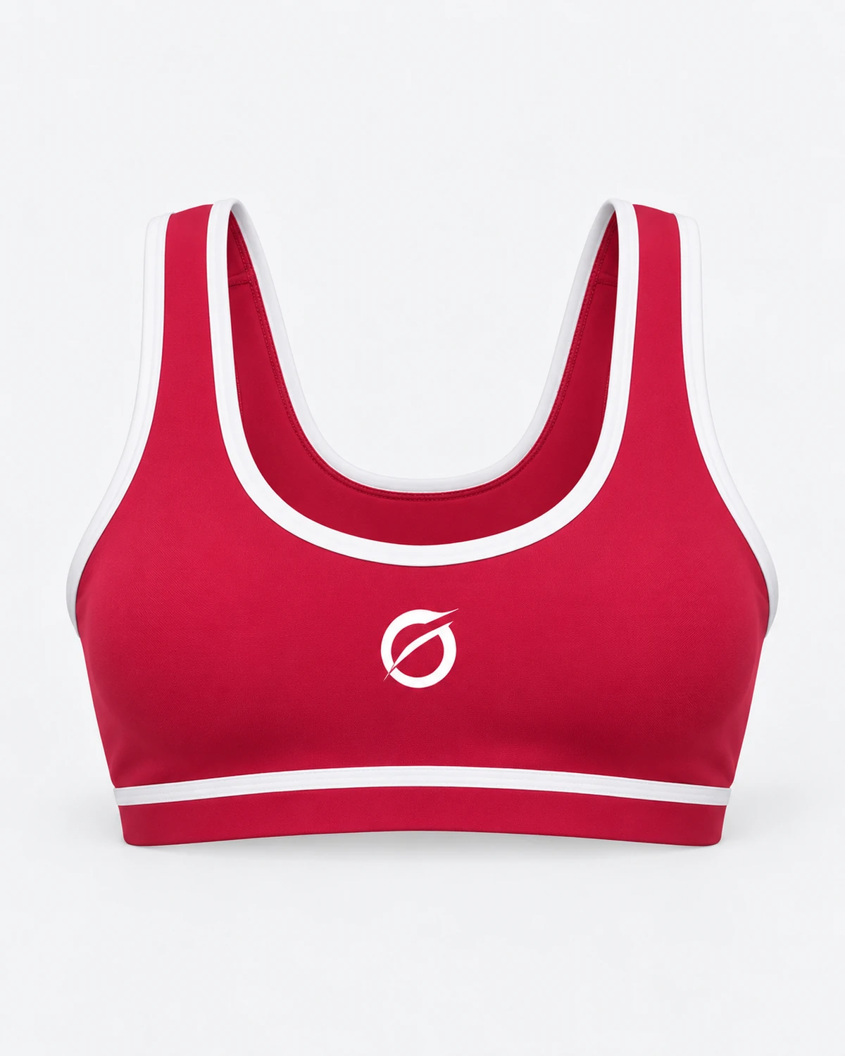 Top ULIA rojo #C91546 con ribetes blancos y logotipo central, vista frontal sin modelo.
