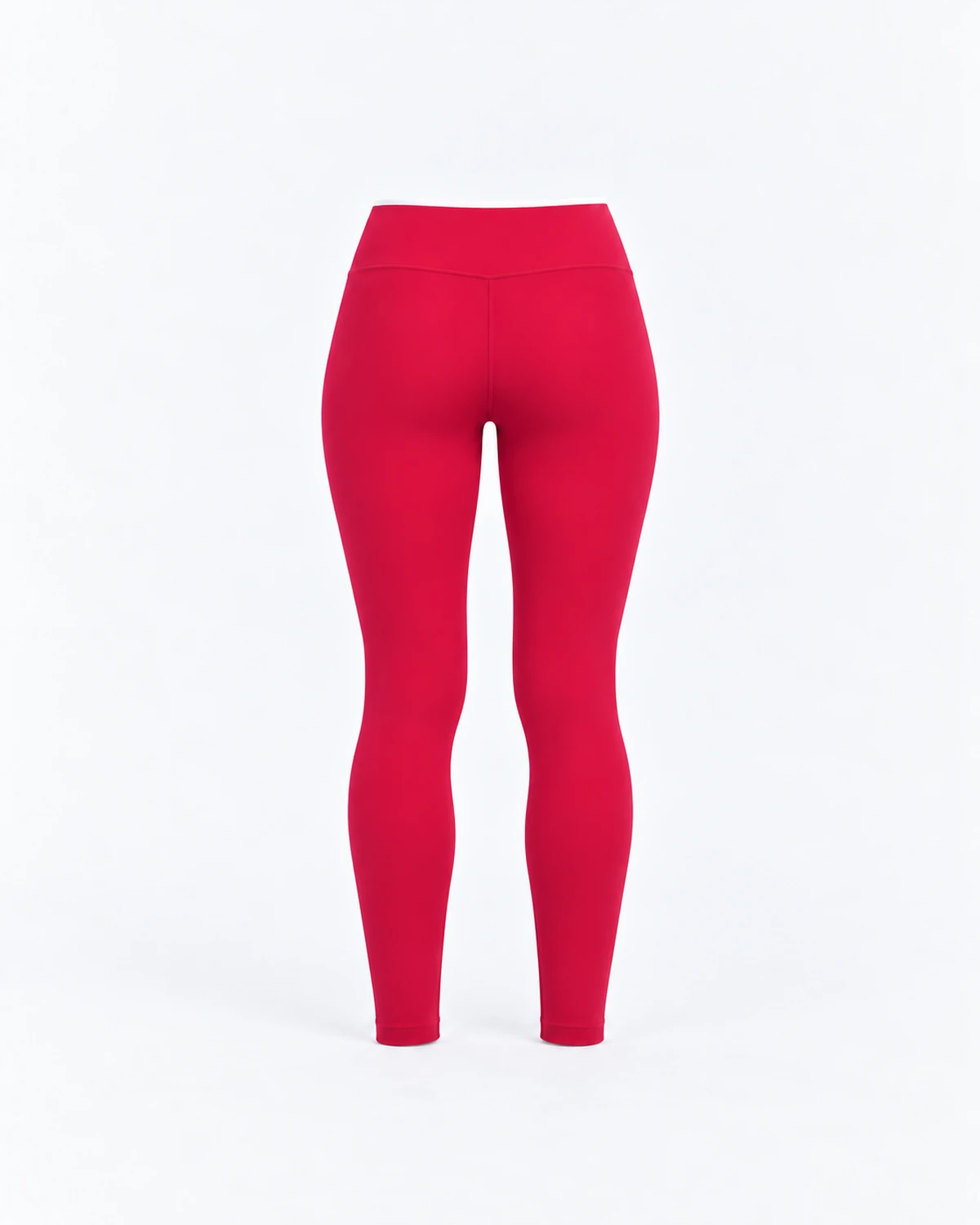 Leggings largos ULIA rojos #C91546 con ribete blanco en la cintura, vista trasera sin modelo.